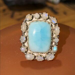 Elegant Blue larimar moonstone and sterling Silver Women's Ring size 7